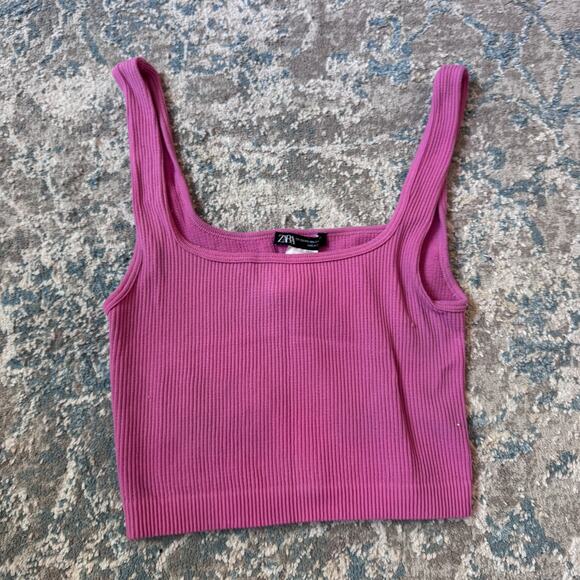 zara ribbed knit square neck tank – pink – size xs - Picture 1 of 2